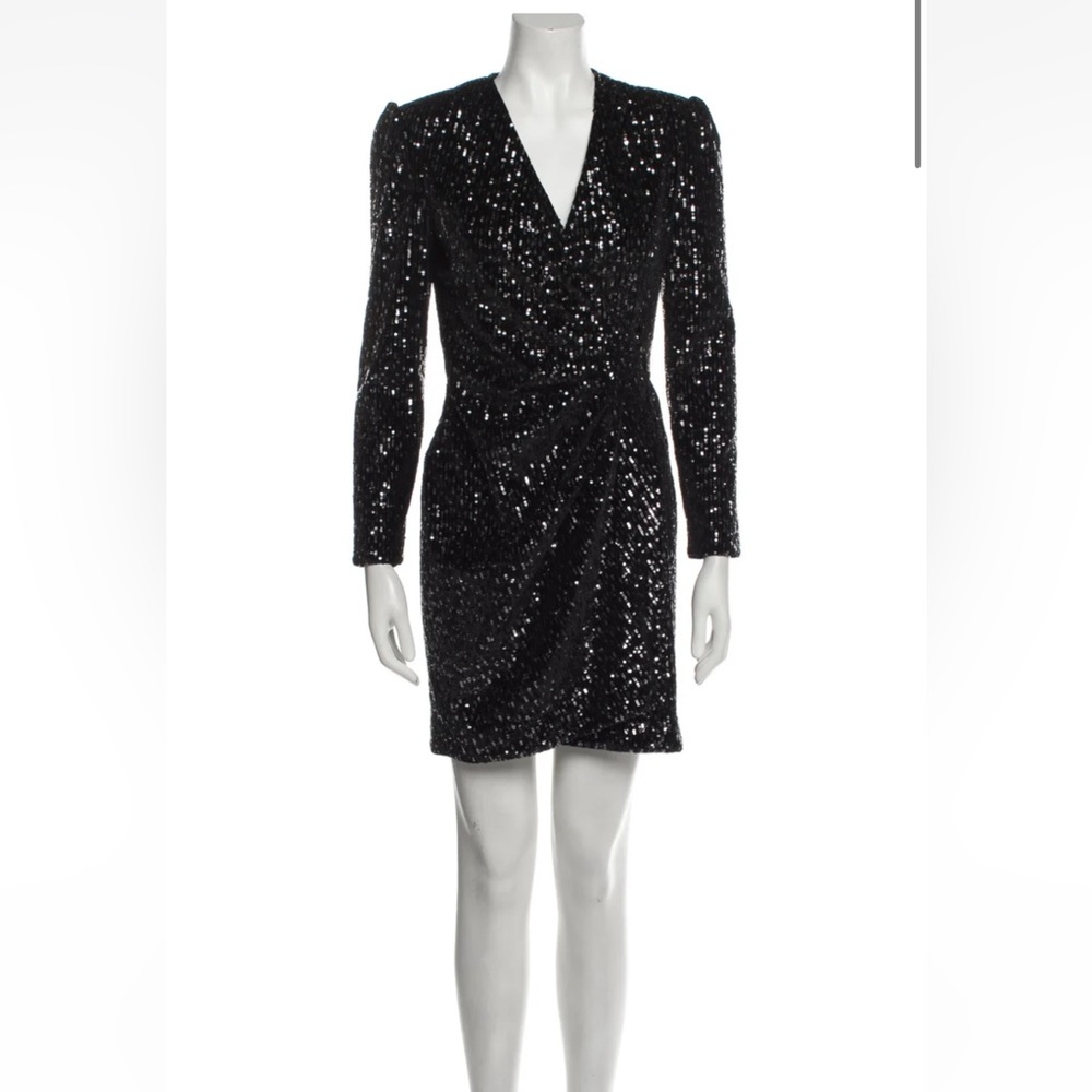 Maje V-Neck Black Sequin Dress - Size XL (4)